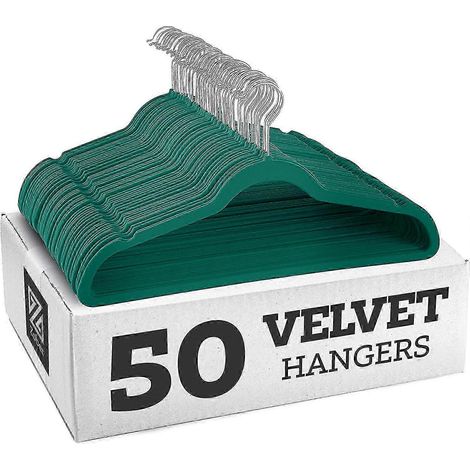 Rutschfeste Samtkleiderbügel – Anzugbügel (10er-Set) – verzinkter Haken – grün
