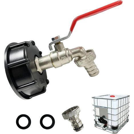 Robinet Cuve 1000L,Robinet Pour Ibc Robinet Recuperateur Eau De Pluie Adaptateur De Cuve Robinet,Adaptateur De Réservoir De Vidange,Robinet En Laiton Fabriqué En PP Filetage Gros 60 Mm (Red 1/2") (1/5)
