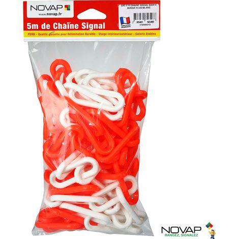 Chaîne plastique Ø 8mm x 5m Orange fluo/Blanc en sac - SIGNAL - 1823488