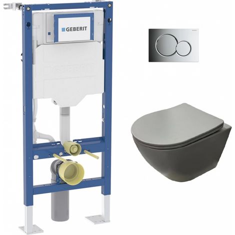 Pack Geberit UP320 + Cuvette sans bride KELOS Flush Gris Clair + Plaque Sigma Chromé Brillant
