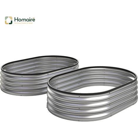 HOMAIRE Hochbeet Metall 2er Set Oval mit Gummistreifen