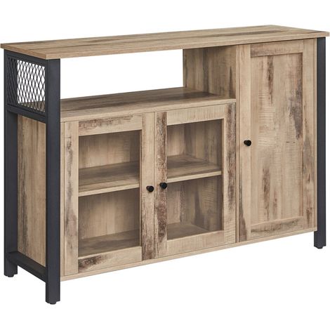 Meuble de rangement buffet avec placard 3 portes pour salle à manger salon cuisine 110 x 33 x 75 cm style industriel marron (1/5)