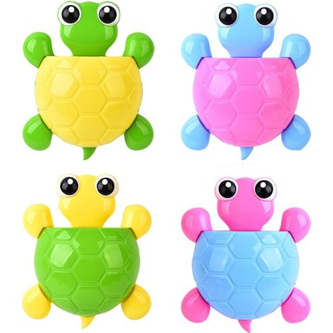 Porte-brosse à dents INOOMP avec ventouse , lot de 4 , supports colorés en forme tortue pour salle b (1/5)