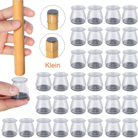 Caps Pour Pieds De Chaise - En Silicone Transparent Et Feutre Gris - Diamètre 20 À 50 Mm - Lot De 32 (1/5)