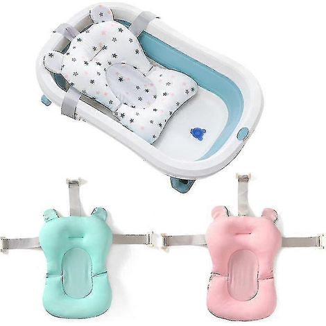 Tapis de bain pliable pour bébé, support pour siège de bain, coussin de bain antidérapant et doux pour nouveau-né-Pink