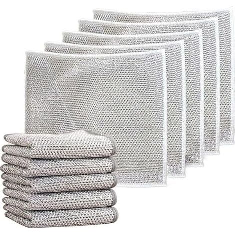 Chiffons à vaisselle en fil métallique polyvalents pour humides et secs, torchon multifonctionnel anti-rayures, chiffons à vaisselle en fil métallique double couche, torchons en microfibre (10 (1/4)