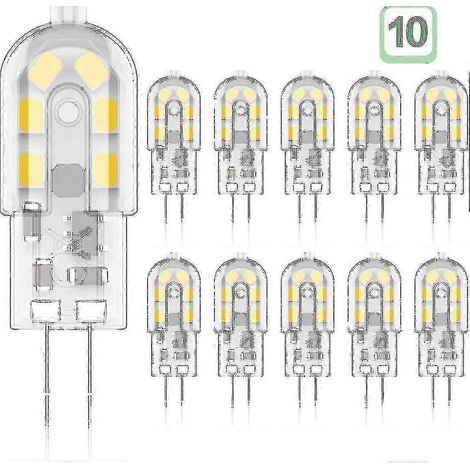 Bombilla LED G4 de 2W (equivalente a 20W), luz blanca cálida 3000K, 12V CA/CC, 12 LED SMD, clase energética A+, paquete de 10 unidades. (1/5)