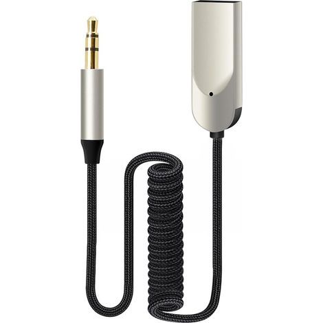 Adaptador auxiliar Bluetooth 5.4 con cable trenzado de 80 cm, transmisión inalámbrica de música y llamadas manos libres para automóviles, sistemas estéreo domésticos, altavoces, amplificadores y siste (1/5)