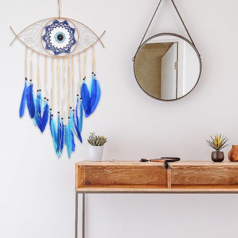 Lot de 2 attrape-rêves œil maléfique, décoration murale bohème (bleu)