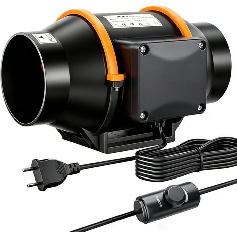 Extracteur d'Air 100mm, Moteur Ventilateur Réglable 220m³/h, IPX2, VMC Salle de Bain avec Protection Contre Surchauffe, pour Sous-Sols, Garages, Tentes de Culture, Imprimantes 3D (1/5)