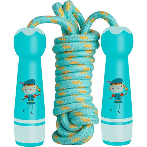 Corde à Sauter Enfant - Corde en Coton Réglable avec Poignées en Bois - Pour Entraînement Physique et Activités Extérieures - 2,2 m (1/5)