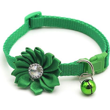 Verstellbares Katzenhalsband mit grünem Blumenmuster und Glöckchen (1/3)