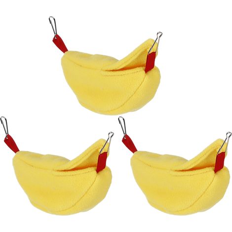3 Nids Hamster en Forme de Banane Suspendus - Maison Chaude Hiver pour Petits Animaux - Jaune