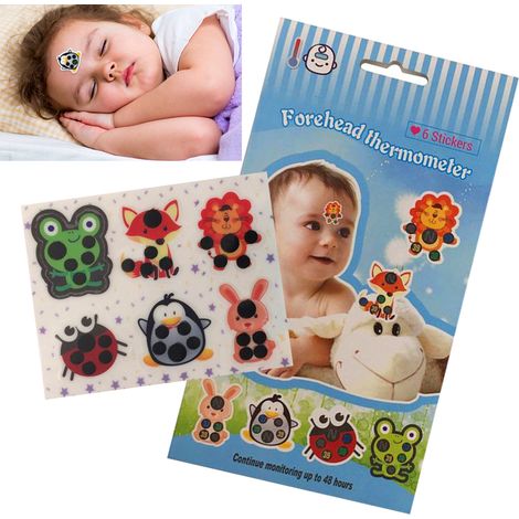 Lot de 6 thermomètres frontaux autocollants pour bébé, test de température corporelle, autocollants bande thermique dessin animé pour nourrisson (1/5)