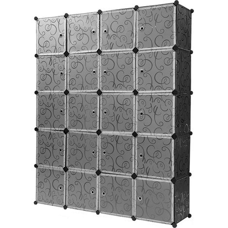 Hofuton 20 Cubes Armoire de Chambre avec Porte Meuble de Rangement avec Penderie Modulable Tige à Vêtements pour Vêtement Chaussure