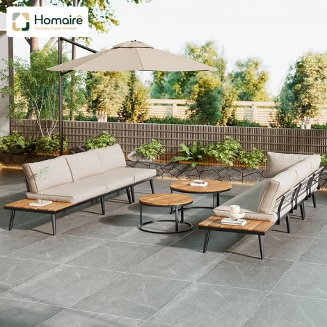 HOMAIRE Set de salon de jardin pour 5-6 personnes en fer galvanisé incluant 2 canapés 2 places, 2 fauteuils individuels et 2 tables, idéal pour terrasse, balcon, jardin et intérieur/extérieur (1/5)