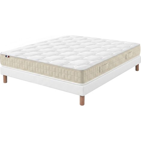 Ensemble matelas latex sommier déco blanc 140x190cm