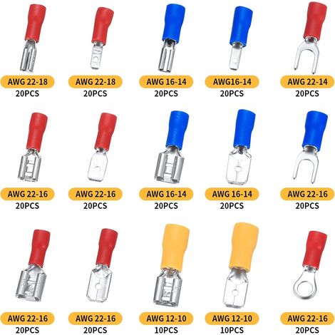 280 Pièces Cosses a Sertir Electriques, Connecteur Electriques Mâles et Femelles, pour Voiture, Cosses Plates, Cosses Fourches, Cosses Anneau (1/4)