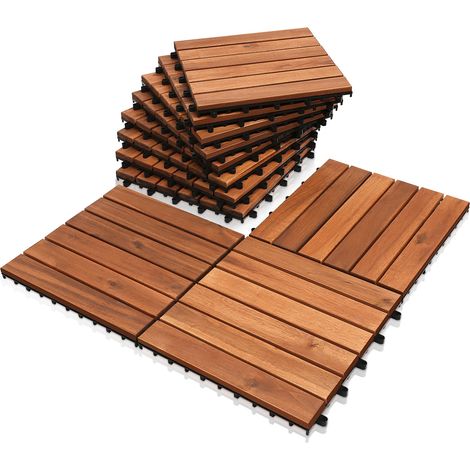 TolleTour Baldosa de madera de acacia 30 x 30 Baldosas clic Balcón Baldosas para terraza Madera Losas para terraza Sistema clic Exterior,resistente a la intemperie Antideslizante 11x