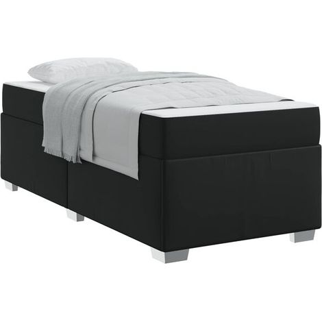 Cadre de lit en tissu noir (matelas inclus), dimensions 80 x 200 cm (1/5)