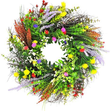 Couronne de porte, fleurs artificielles, décoration de table, guirlande de fleurs printanières pour porte d'entrée, salon, mur, jardin, mariage, fête. Diamètre : environ 35 cm.-AquaForge (1/5)