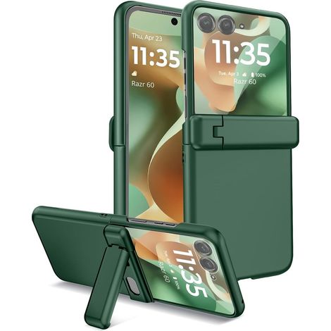Funda para Motorola Razr 70 Ultra / 60 Ultra, carcasa de policarbonato, con cristal y soporte, color verde. (1/5)