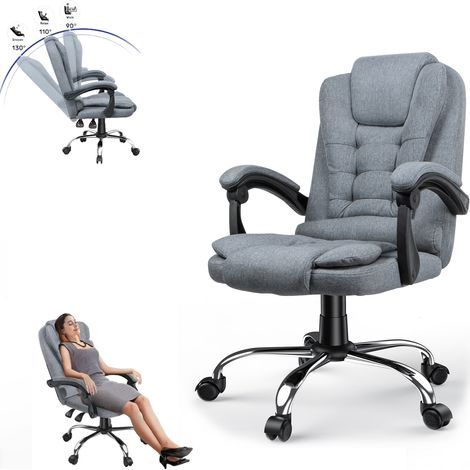 Executive Office Chair - naspaluro High Back Desk Chair - Ergonomic Recliner Computer Chair - Gaming Chair with Tilt Function Heavy Duty for Home Office Working (Light Grey Fabric) (1/5)