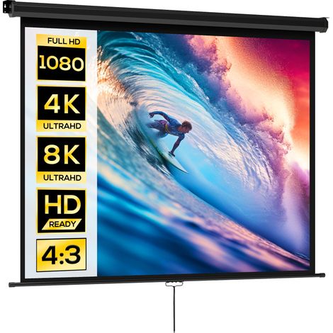 Écran projection 84 pouces vidéoprojecteur 4:3 4K HD fixation murale plafond noir 181x8x138 cm