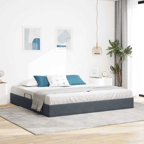 Estructura de Cama Ottoman Gris oscuro 200 x 200 cm Terciopelo