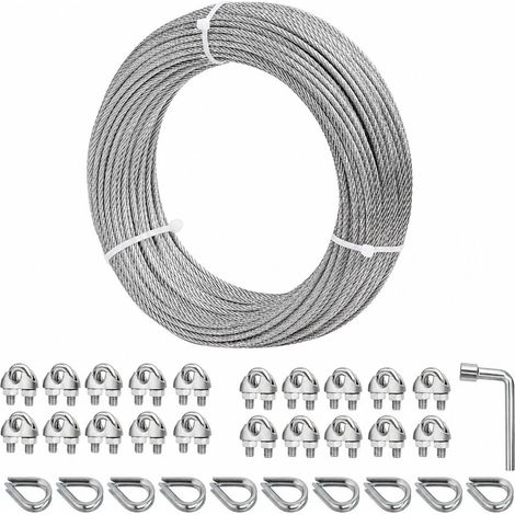 3mm x 30m Galvanised Steel Wire Rope 7x7 Structure Wire Rope with Cable Ties and Heart Terminals for Fence, Shed, Sun Shade Sail and Climbing Plants (1/5)