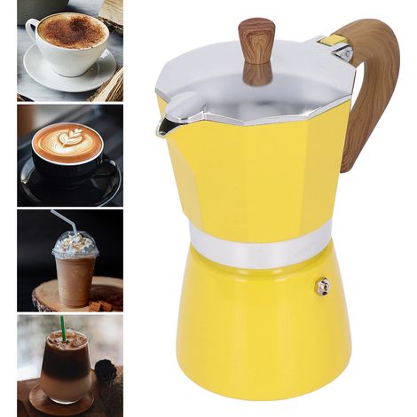 Cafetière en aluminium de 300 ml avec poignée, jaune, pour usage domestique. (1/5)