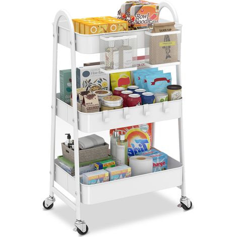 Sekey Küchenwagen Servierwagen auf Rollen, Rollwagen mit 3 Etagen aus Metall, 30,6 x 44,2 x 77,7 cm (1/5)