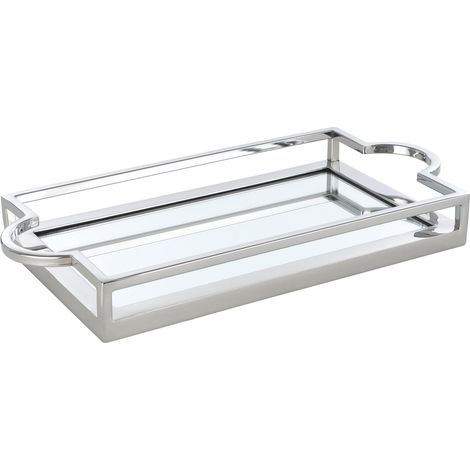 EGLO LIVING Dekotablett Savant, Spiegel Tablett zum Dekorieren mit Griff und Rand, Deko Serviertablett rechteckig aus Metall in Chrom und Spiegelglas, Spiegeltablett 23 x 45 cm
