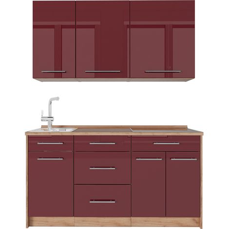 Cucina monoblocco Fame-Line, Bordeaux lucido/Rovere dorato, 150 cm, PL Rovere, Vicco (1/5)
