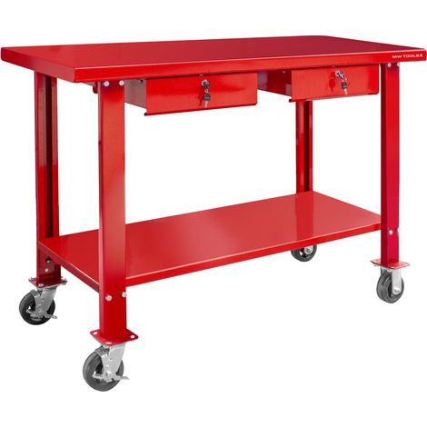 Mw Tools – Établi 150 cm en métal avec 2 tiroirs sur roues – Tôle d'acier 2,5 mm – Charge maximale 300 kg – DER1500R (1/2)