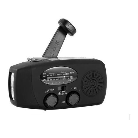Radio solaire portable, radio Am/fm auto-alimentée à manivelle, lampe de poche à 3 LED et chargeur de téléphone (1/5)