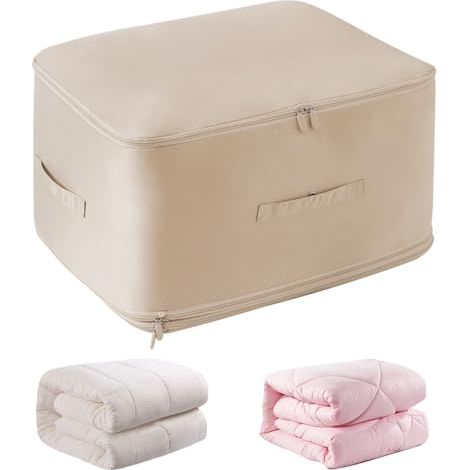 [NEVER USED] Ultra space-saving storage bag, self-compression organizer with ventilation, robust moving bags, large storage bag for duvets, clothes, blankets (khaki, 52 x 42 x 60 cm)