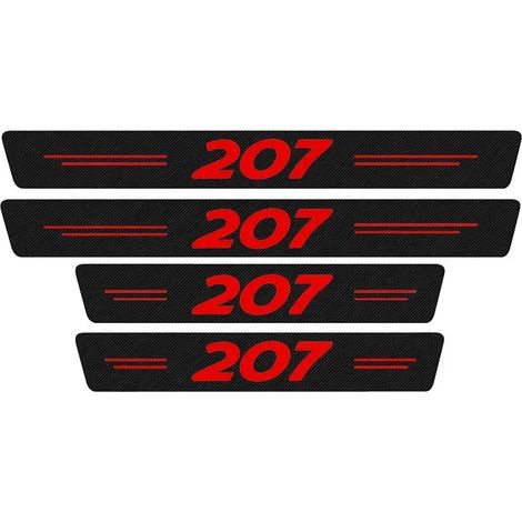 (4 pièces rouges 207) Film de protection anti-coups de pied en fibre de carbone pour seuils de porte avant et arrière de voiture Peugeot 207. (1/4)