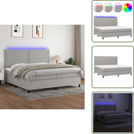 Sommier à lattes de lit et matelas et LED Gris clair 200x200 cm - Sommier Tapissier - Lit Avec Led - Matelas À Ressorts Ensachés - Têted Lit Ajustable - Éclairage LED (1/5)