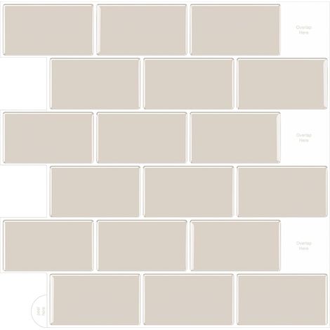 Beige Sticker Carrelage Adhesif Mural 3d Cuisine Salle de Bain (30.5x 30.5cm)  Lot de 10 feuilles de carreaux de métro à coller pour cuisine et salle de bain (30,5 x 30,5 cm) (1/5)
