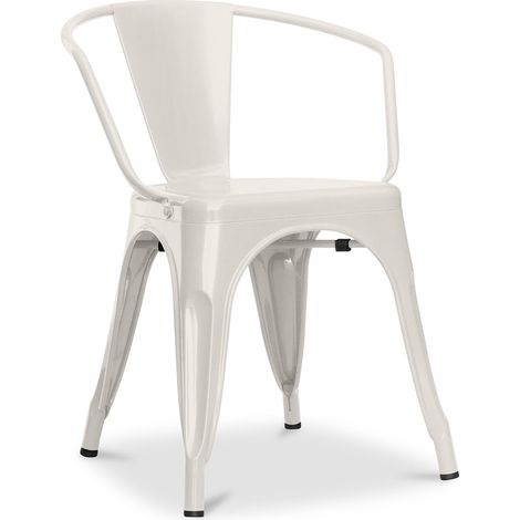 Dining Chair with Armrests - Industrial Design - Steel - New Edition - Stylix Cream