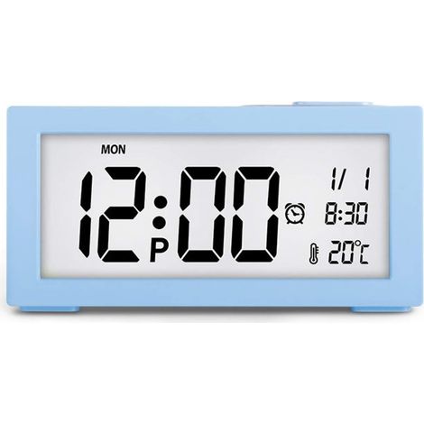 MINKUROW Digitaler Wecker mit Temperaturanzeige, Uhrzeit, Datumsanzeige, Hintergrundbeleuchtung, einstellbarer Helligkeit, Nachttischuhr im Büro und Schlafzimmer, blau (1/5)