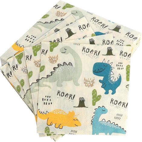40 Dinosaur Birthday Napkins, Dinosaur Pattern Paper Napkins, 33 x 33 cm Party Napkins for Boys and Girls, Dinosaur Birthday Decoration (1/5)
