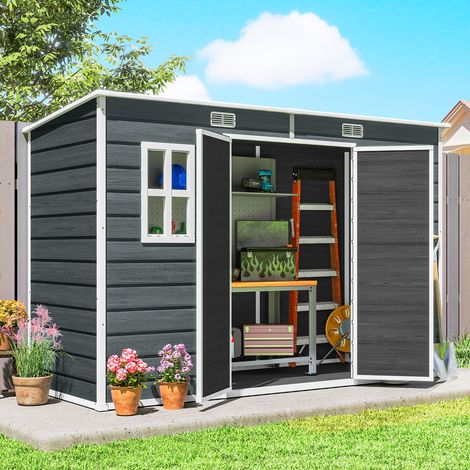 Abri de jardin en plastique, avec plancher, 303 x 123 x 197 cm, effet bois gris (1/5)