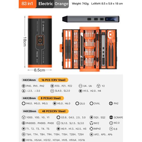 (Orange) Jeu de tournevis électrique avec mini-forets, adapté à la réparation de téléphones portables et d'ordinateurs. (1/5)