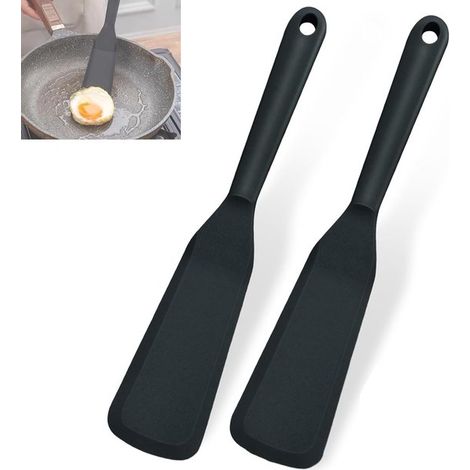 2 espátulas de silicona de mango largo de 25,4 cm，Mini espátula de cocina antiadherente negra para tortillas y raspador de masa para pescado (1/5)