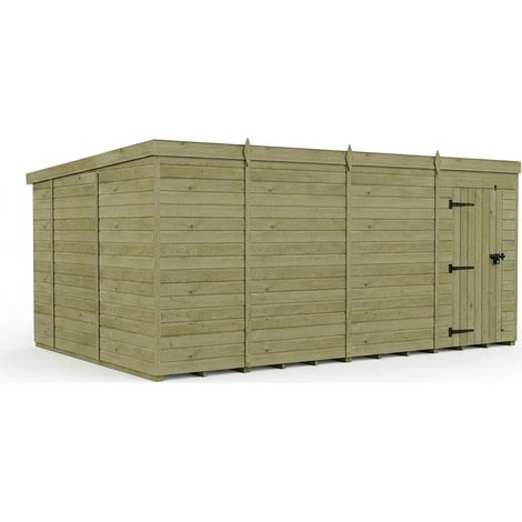 15ft x 10ft Pent Garden Shed Single Door No Windows - Pressure Treated Timber - L457 x W305 x H210 cm - Natural