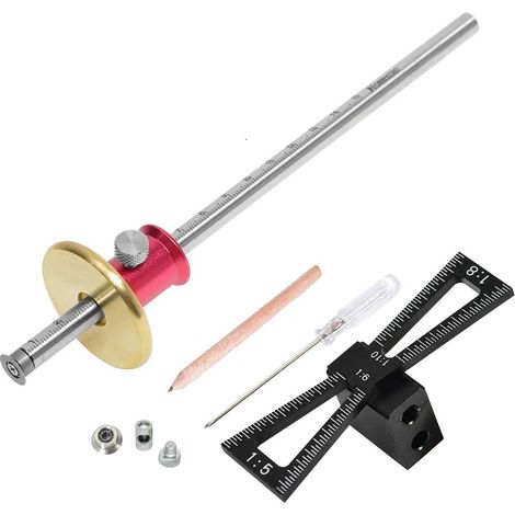 Ensemble d'outils de marquage à queue d'aronde, 1 crayon de travail du bois, 1 cutter de roue pour bois dur, 1 cutter de roue pour bois tendre, 1 tournevis, tige en acier de précision pour le travail (1/5)