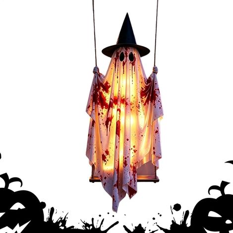 Décoration d'halloween Fantôme D'Extérieur Décor Jardin Lumineux Ornement D'Arbre Fantôme Sur Balançoire pour Jardin Cour Arbre -Toit Fête de Vacances Maison (1/5)