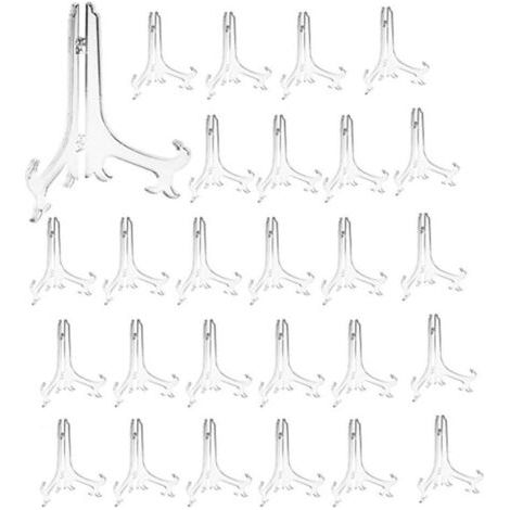 QORVA-Supports d'assiettes en plastique - Lot de 24 chevalets pour décoratives, cadres photo et assiettes - Hauteur 12 cm (5 pouces) - Transparent